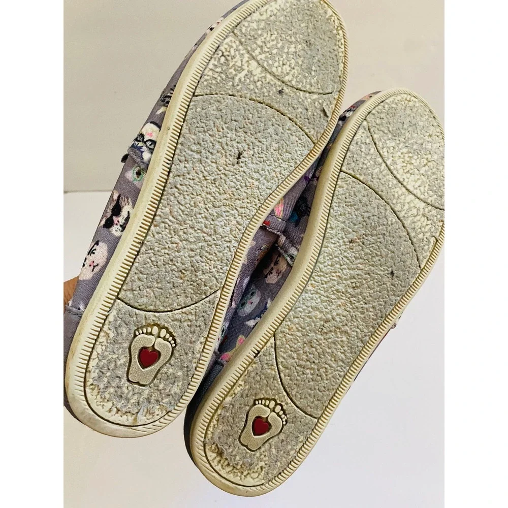 Skechers BOBS for Cats Grey Canvas Slip On Flats Glasses Print Shoes‎ sz 8